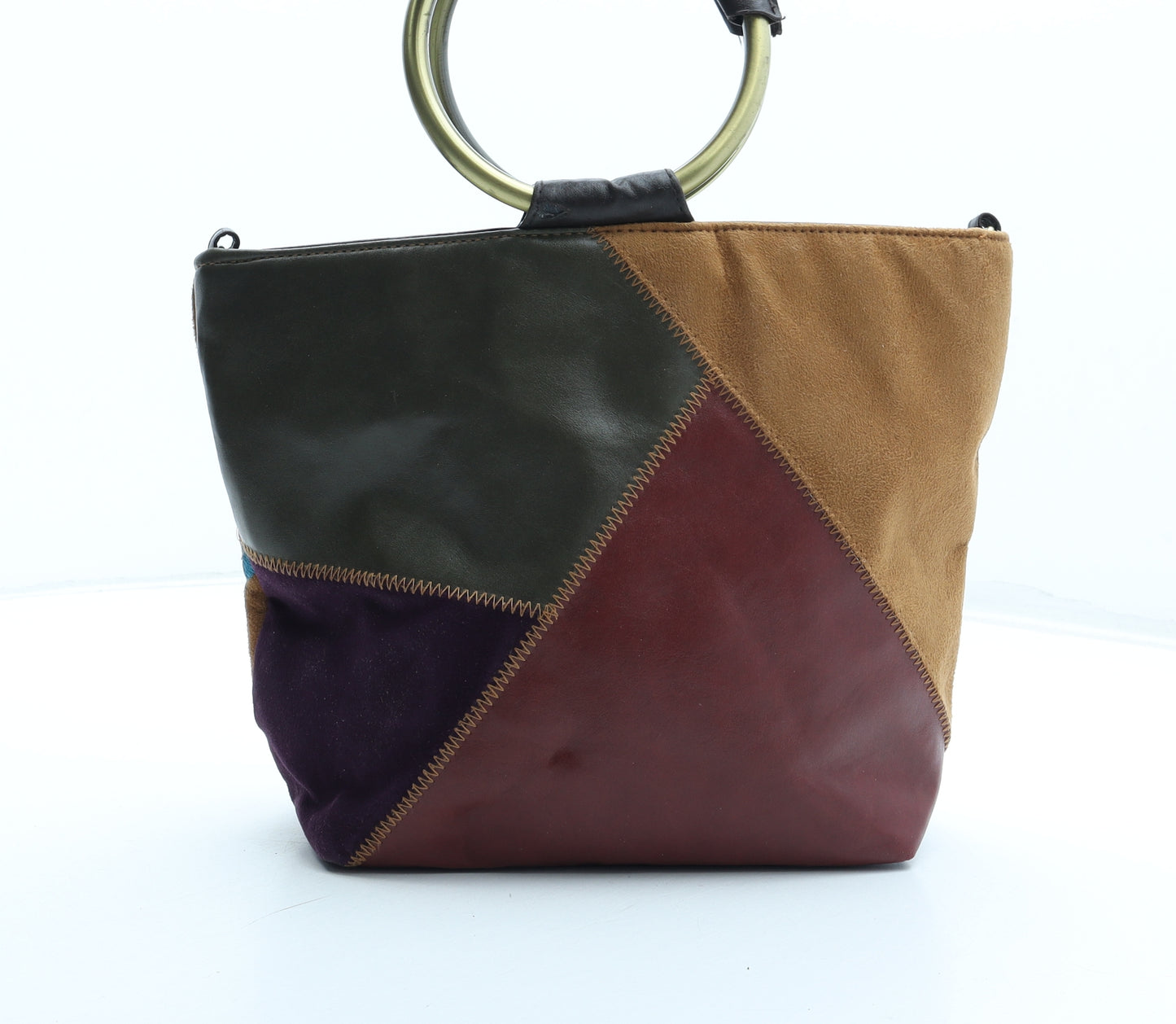 Preworn Womens Multicoloured Geometric Polyurethane Top Handle Bag Size Medium - Floral Detail
