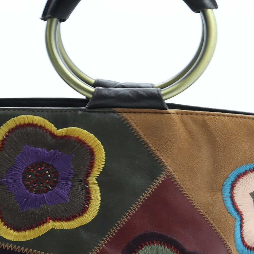 Preworn Womens Multicoloured Geometric Polyurethane Top Handle Bag Size Medium - Floral Detail