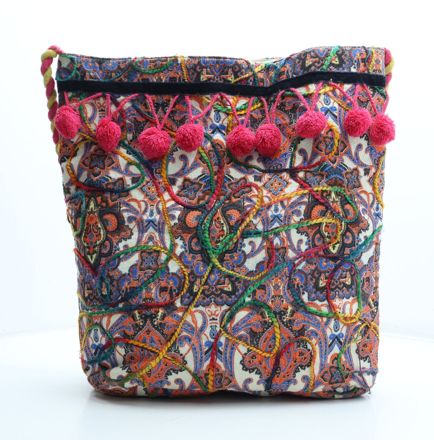 Preworn Womens Multicoloured Geometric Polyester Tote Size Large - Pom Pom