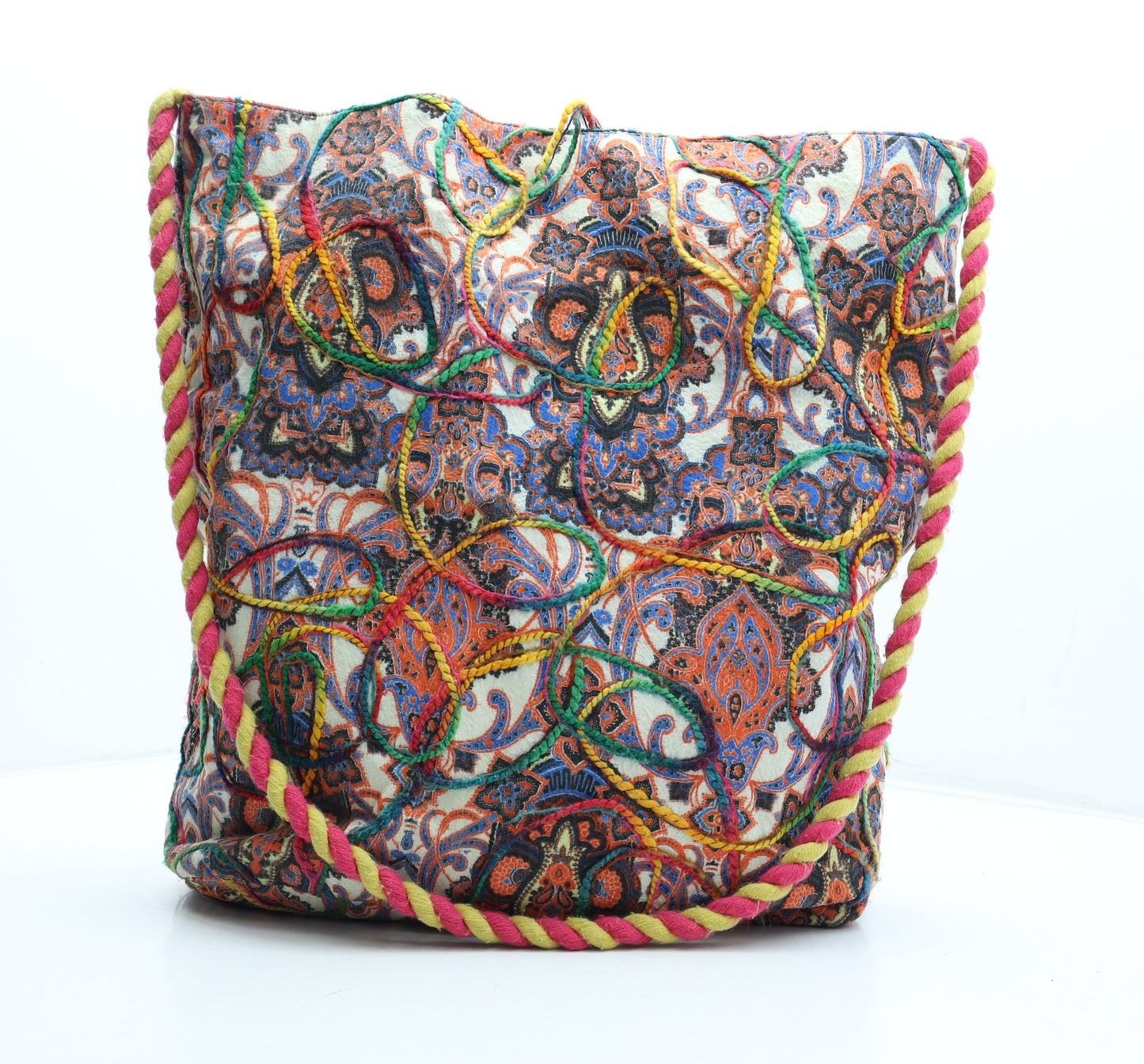 Preworn Womens Multicoloured Geometric Polyester Tote Size Large - Pom Pom