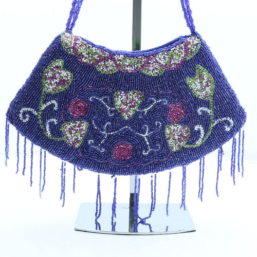 Preworn Womens Blue Polyester Shoulder Bag Size Small - Floral Detail