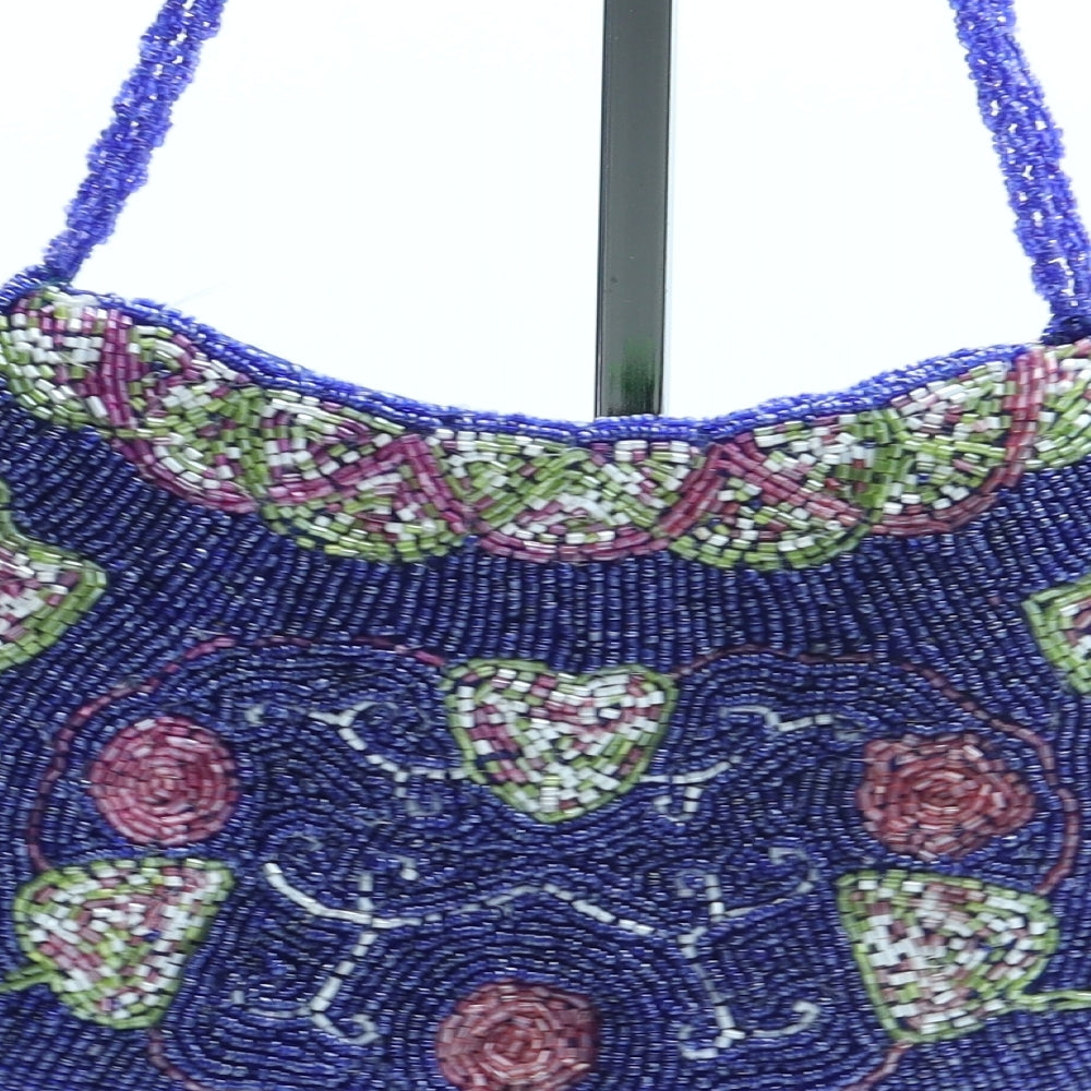 Preworn Womens Blue Polyester Shoulder Bag Size Small - Floral Detail