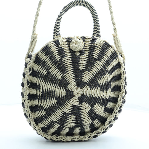 F&F Womens Beige Striped Straw Shoulder Bag Size Medium