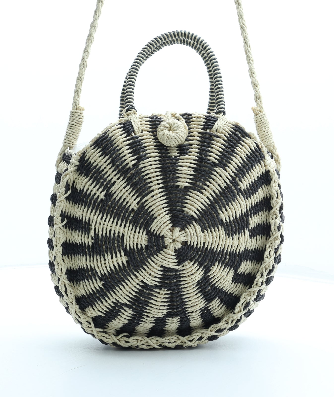 F&F Womens Beige Striped Straw Shoulder Bag Size Medium