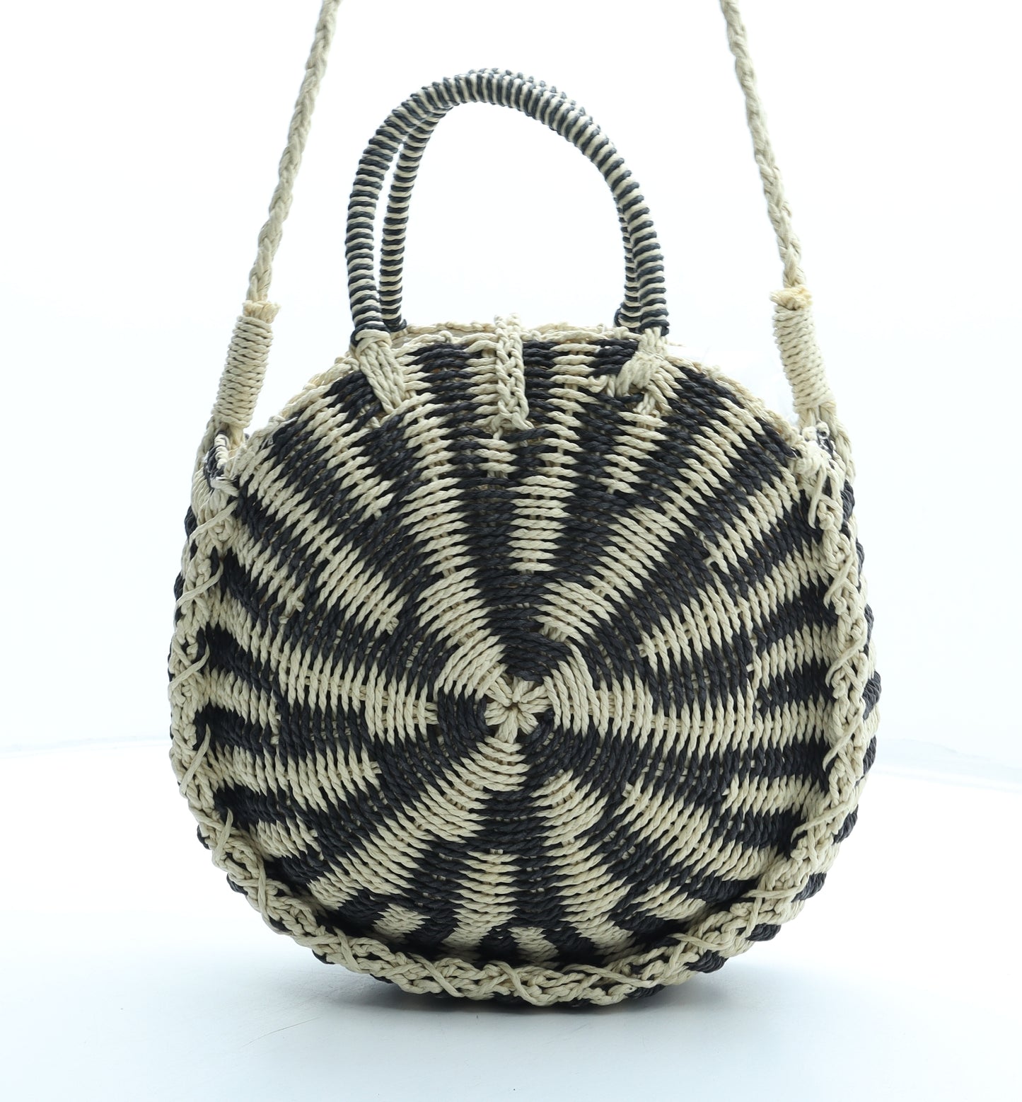 F&F Womens Beige Striped Straw Shoulder Bag Size Medium