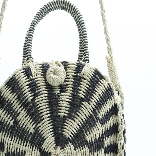 F&F Womens Beige Striped Straw Shoulder Bag Size Medium