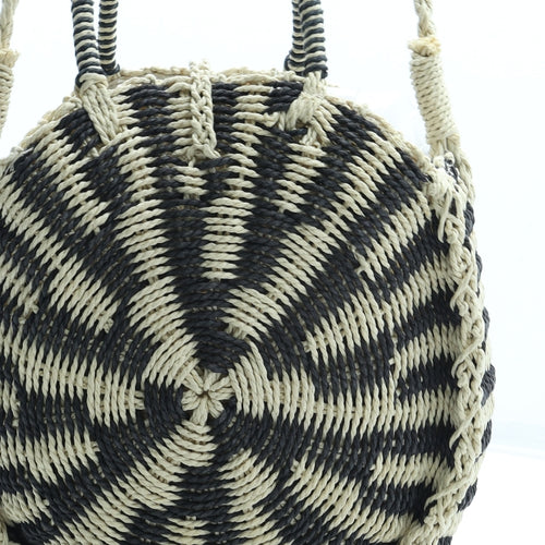 F&F Womens Beige Striped Straw Shoulder Bag Size Medium