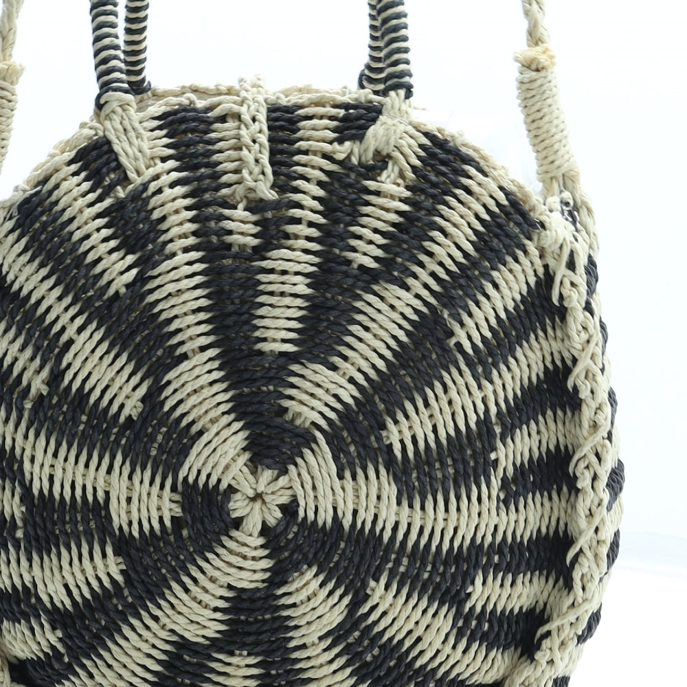 F&F Womens Beige Striped Straw Shoulder Bag Size Medium
