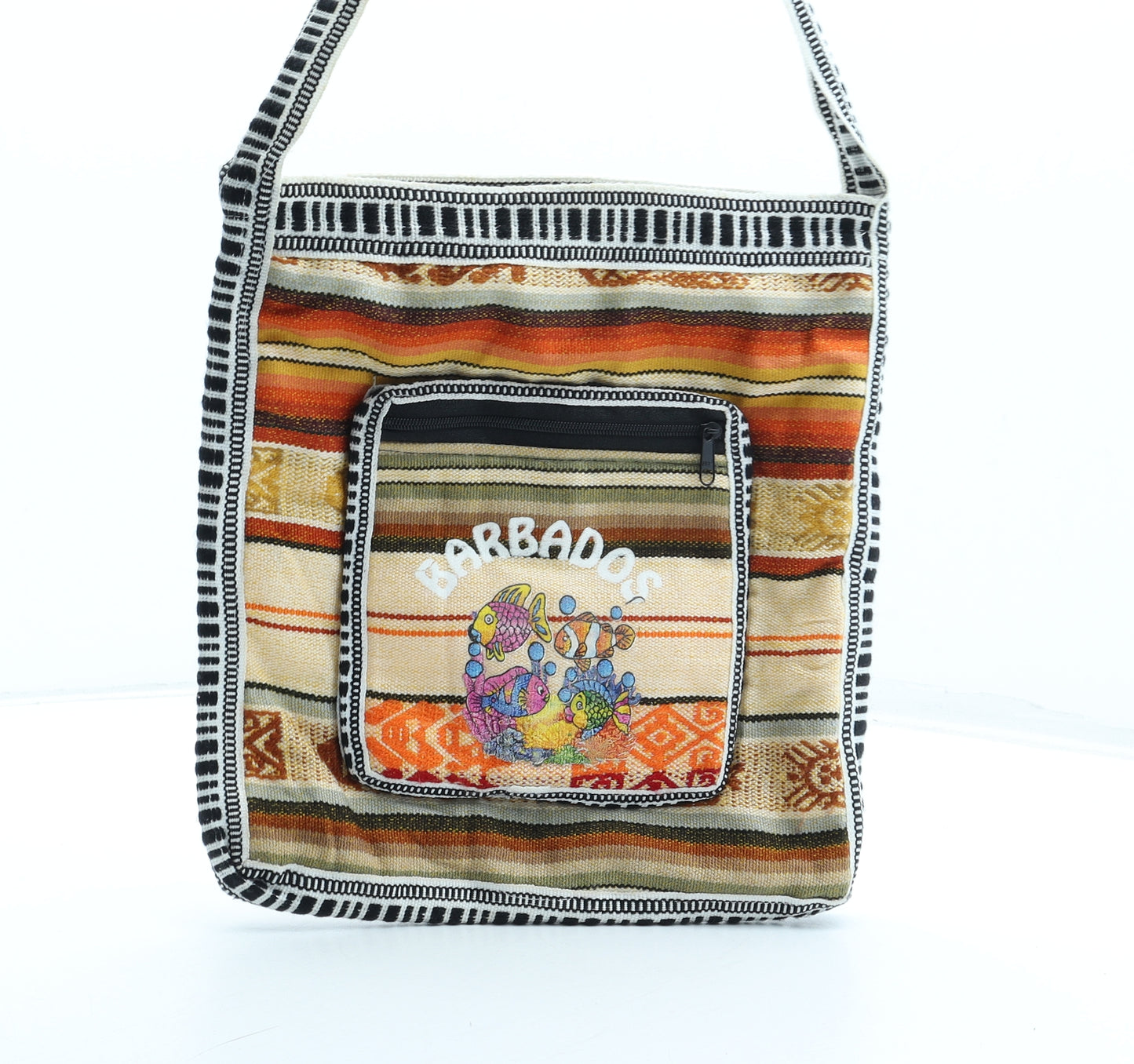 Preworn Womens Multicoloured Geometric Cotton Shoulder Bag Size Small - Barbados