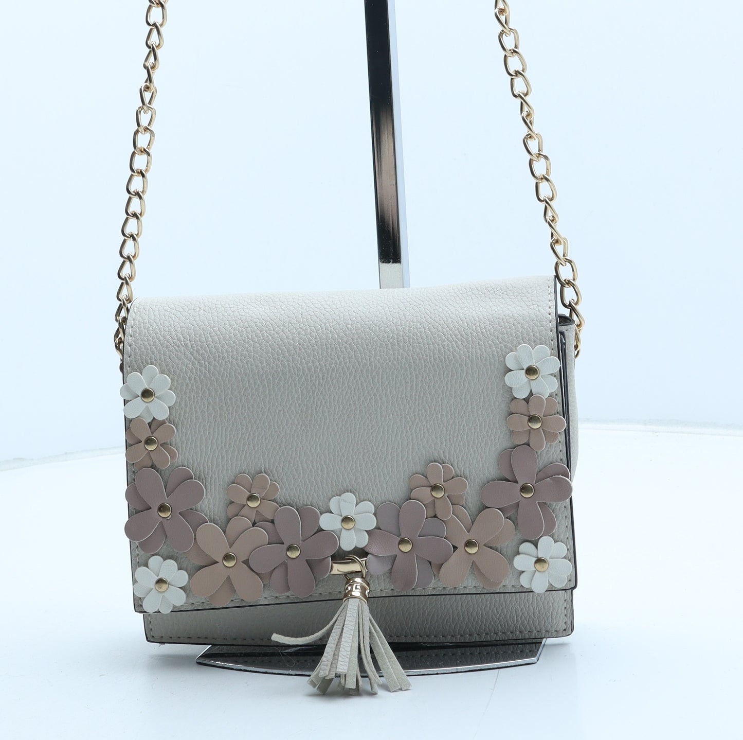 Primark Womens Beige Polyurethane Crossbody Size Small - Flower Detail