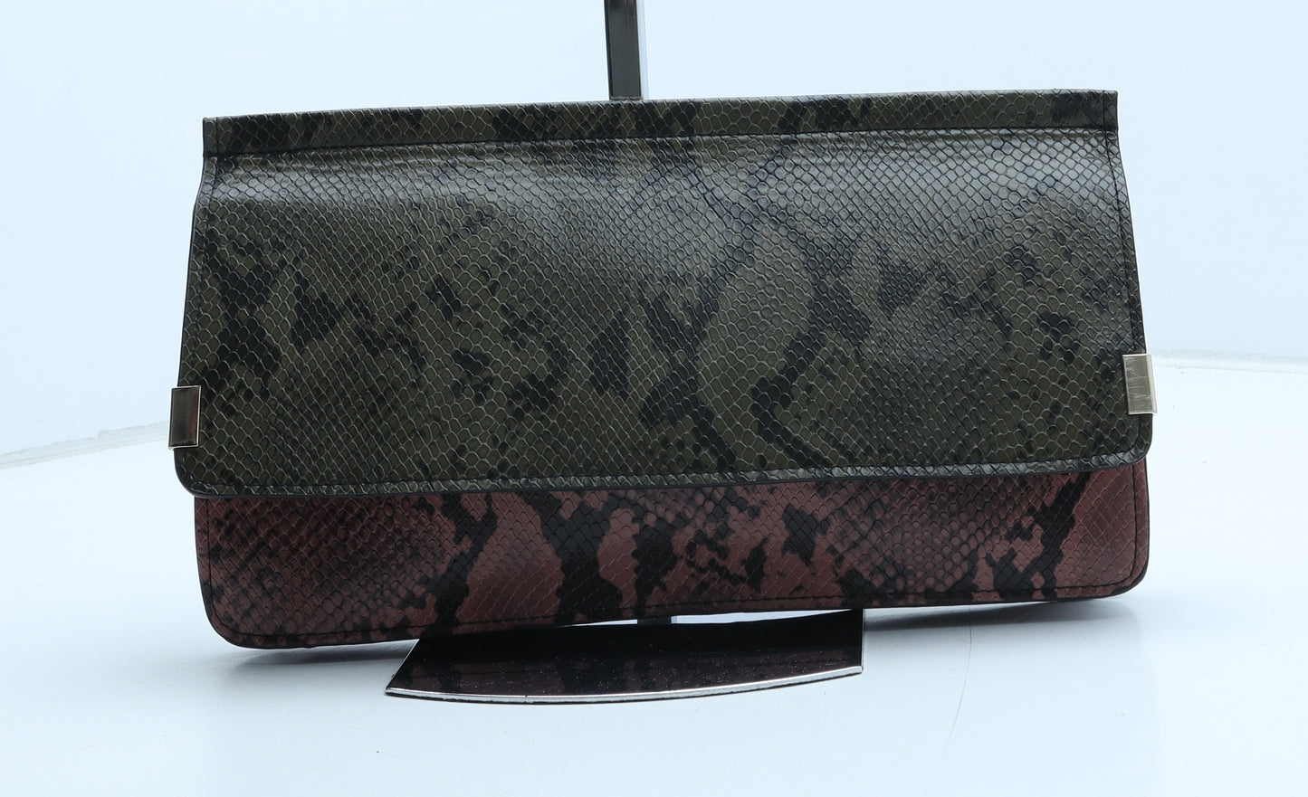 NEXT Womens Green Animal Print Polyurethane Clutch Size Medium - Snake Print