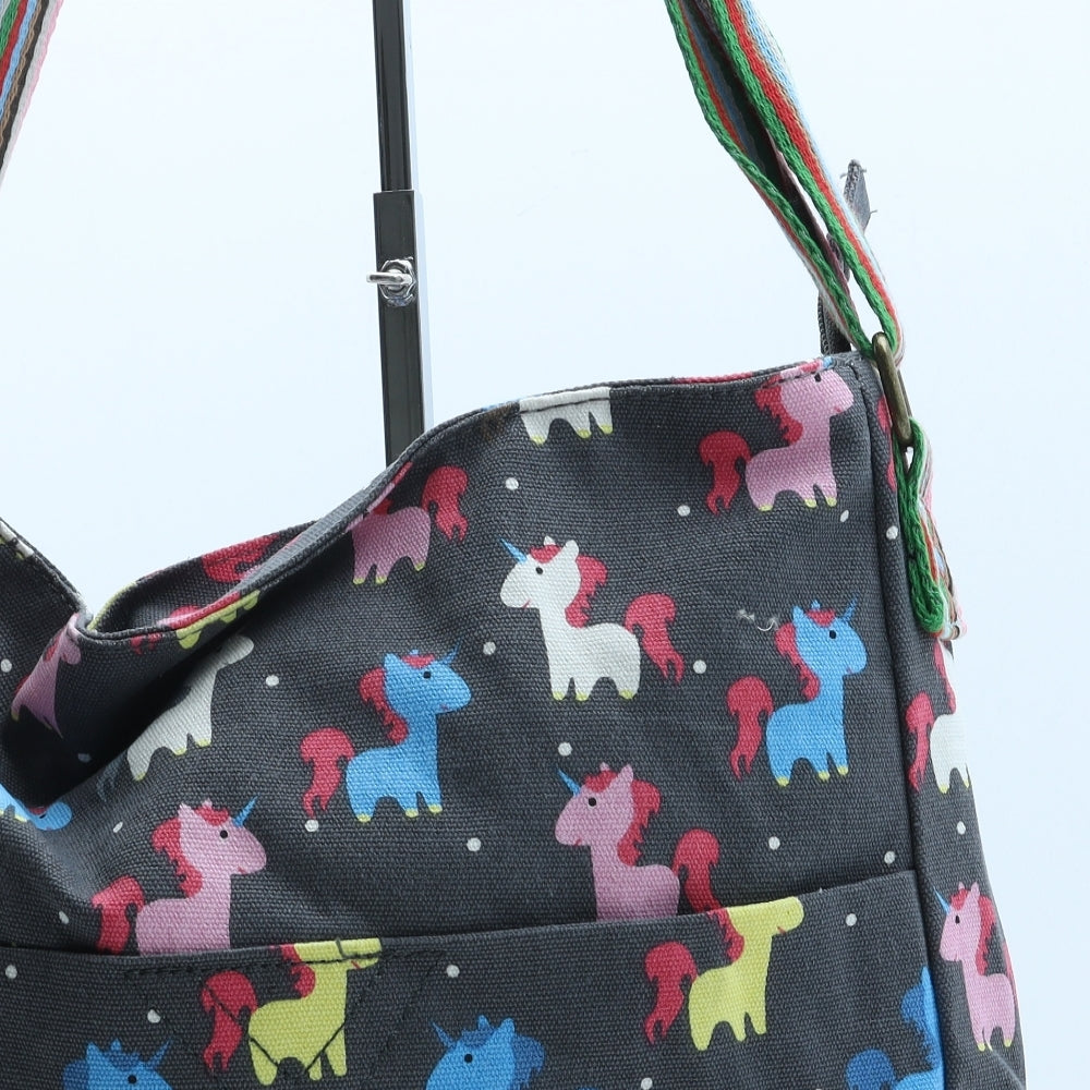Have Best Womens Grey Geometric Polyester Crossbody Size Large - Unicorn