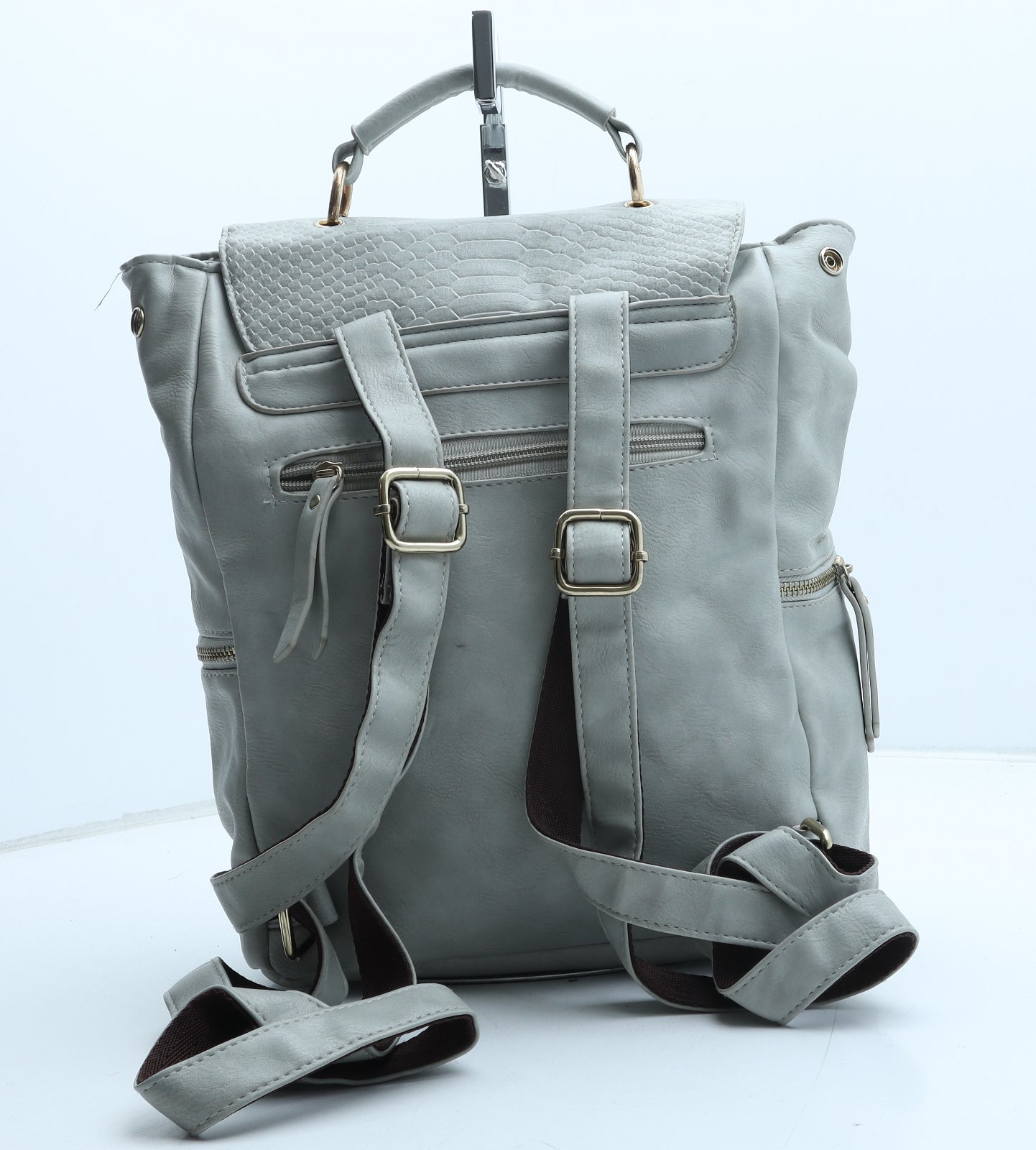 Preworn Womens Green Polyurethane Backpack Size Large - Snake Print