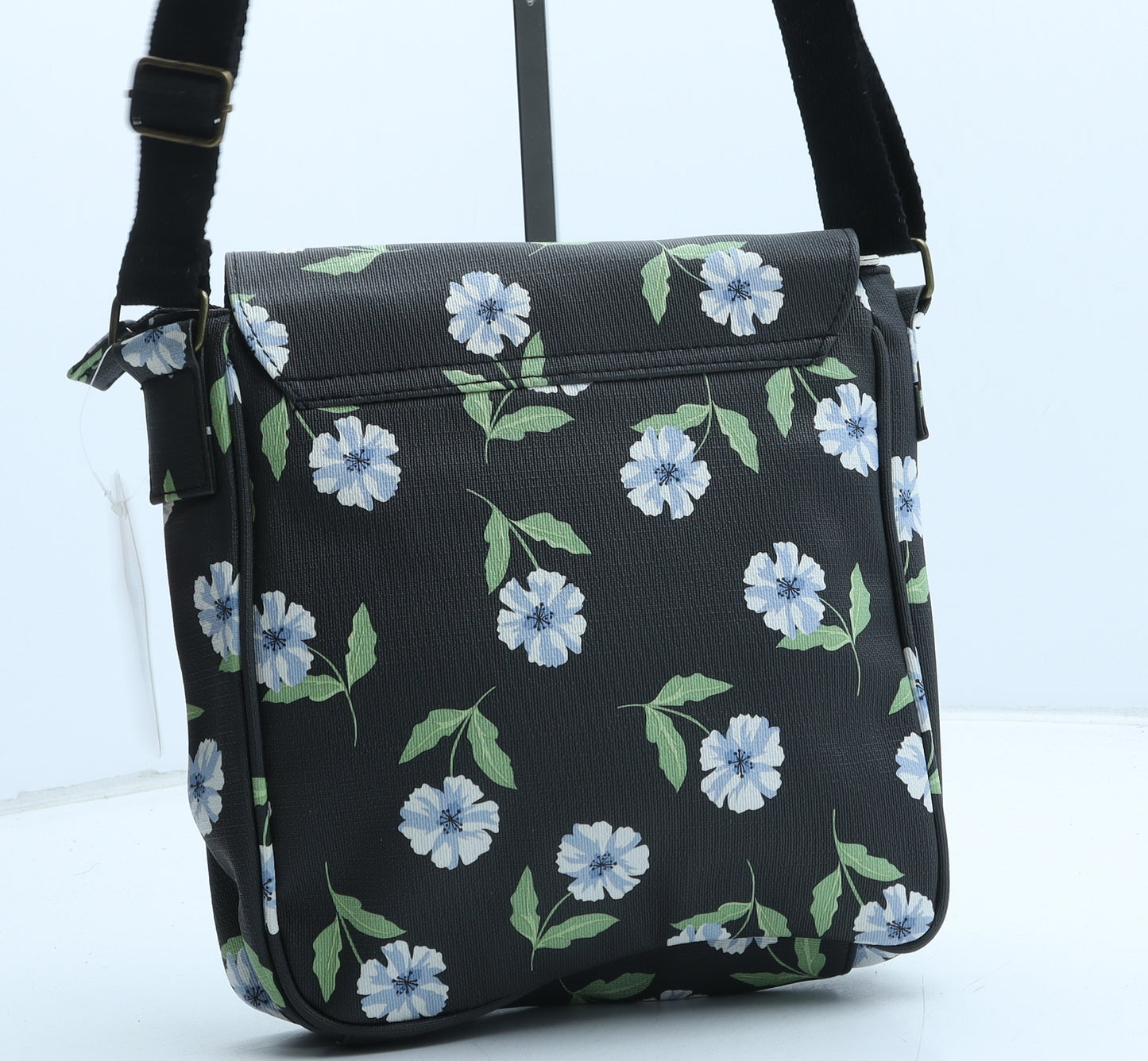 Nicole Brown Womens Black Floral Polyurethane Crossbody Size Medium