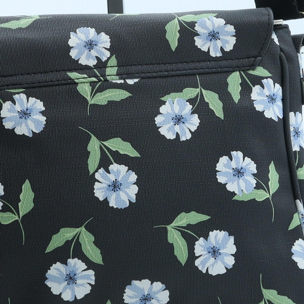 Nicole Brown Womens Black Floral Polyurethane Crossbody Size Medium