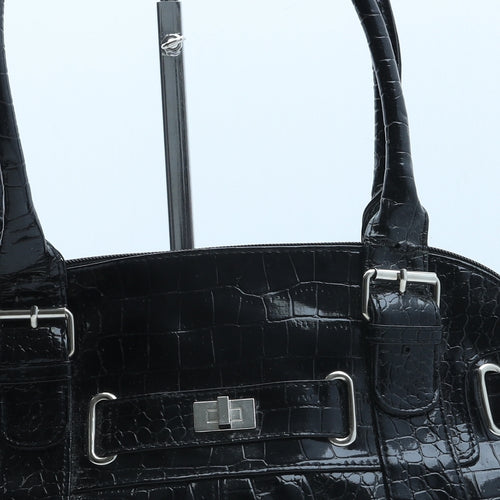 BHS Womens Black Polyurethane Top Handle Bag Size Medium - Croc Texture