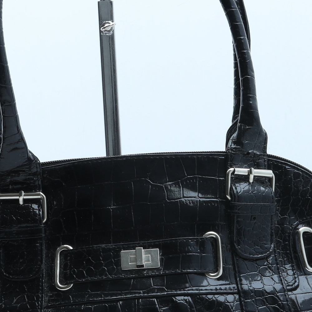 BHS Womens Black Polyurethane Top Handle Bag Size Medium - Croc Texture