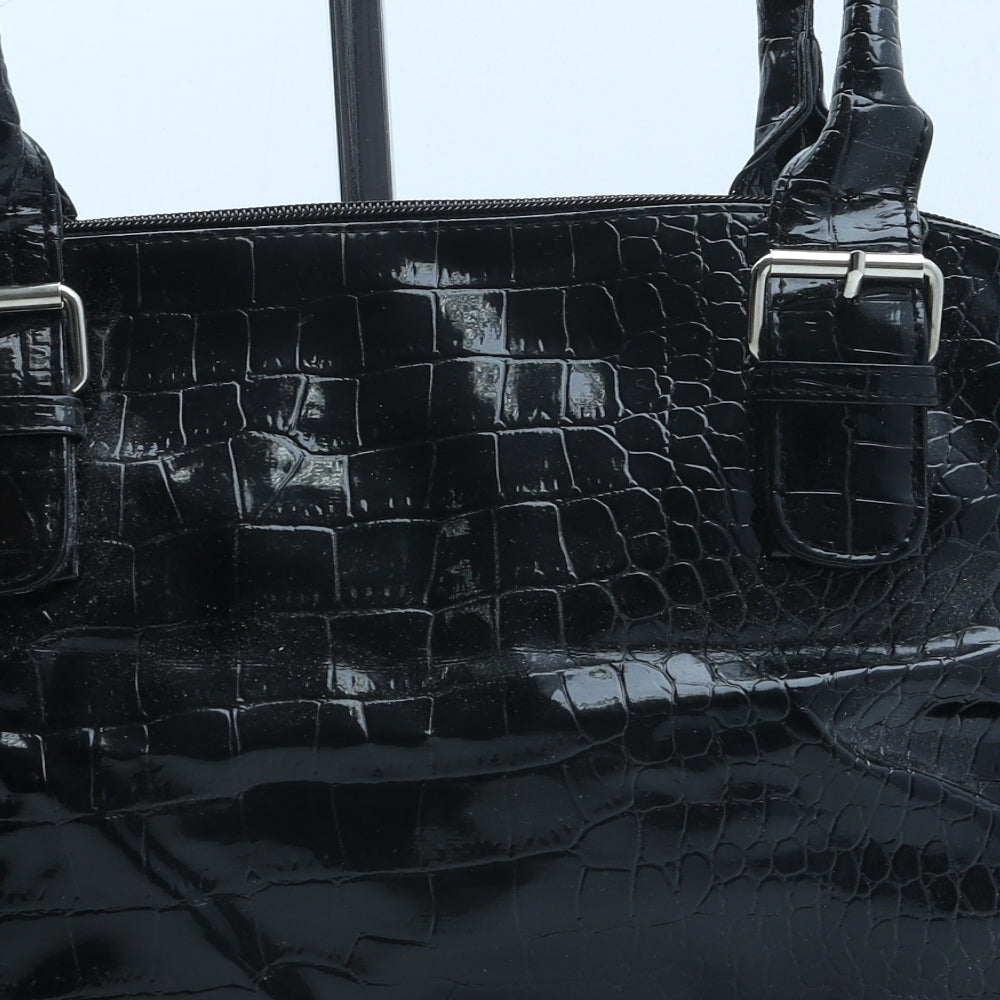 BHS Womens Black Polyurethane Top Handle Bag Size Medium - Croc Texture