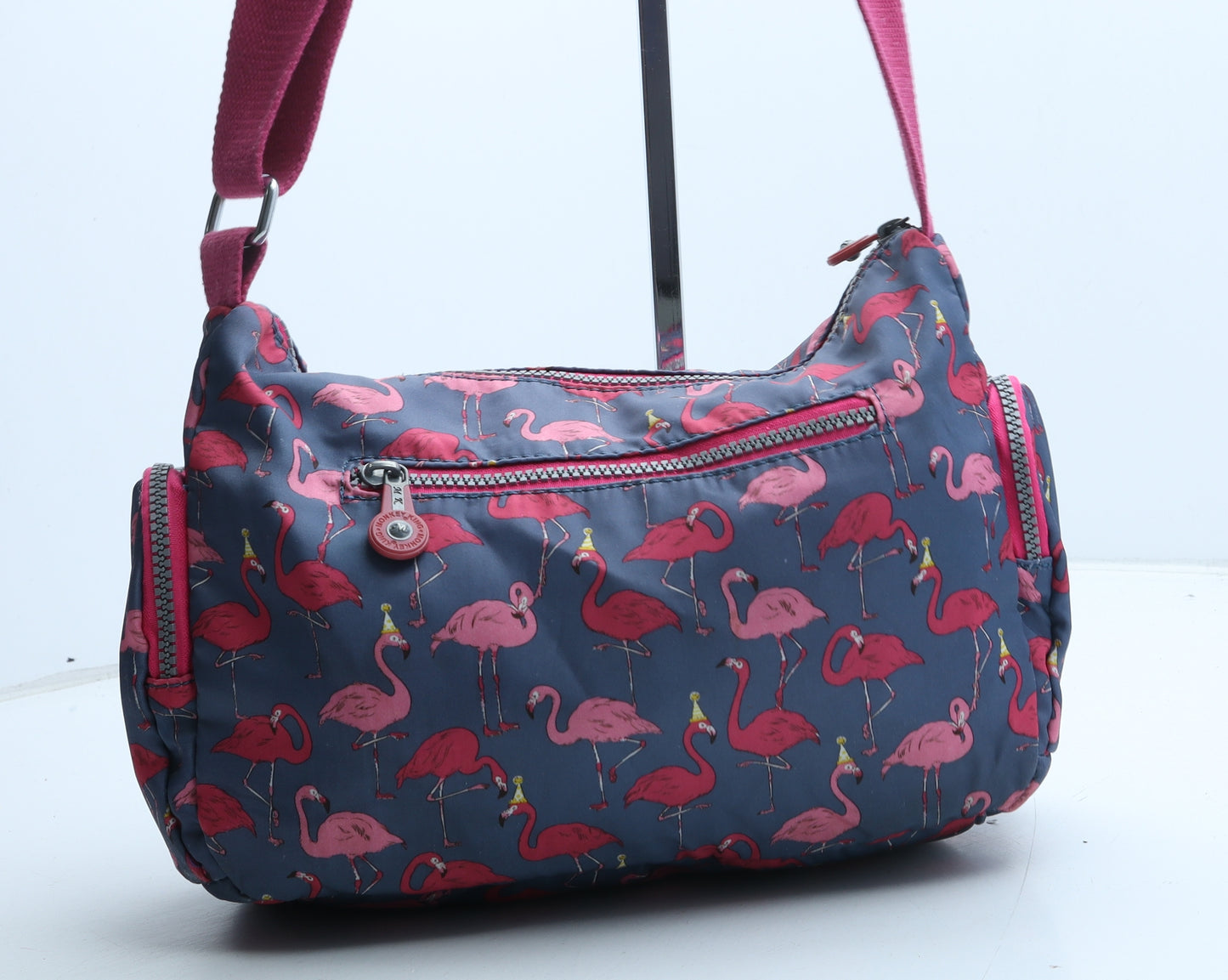 Monkey King Womens Grey Geometric Polyester Crossbody Size Small - Flamingos