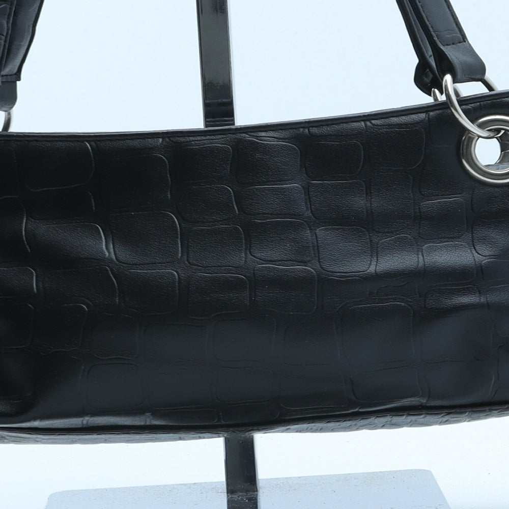 Preworn Womens Black Polyurethane Top Handle Bag Size Small - Croc Texture