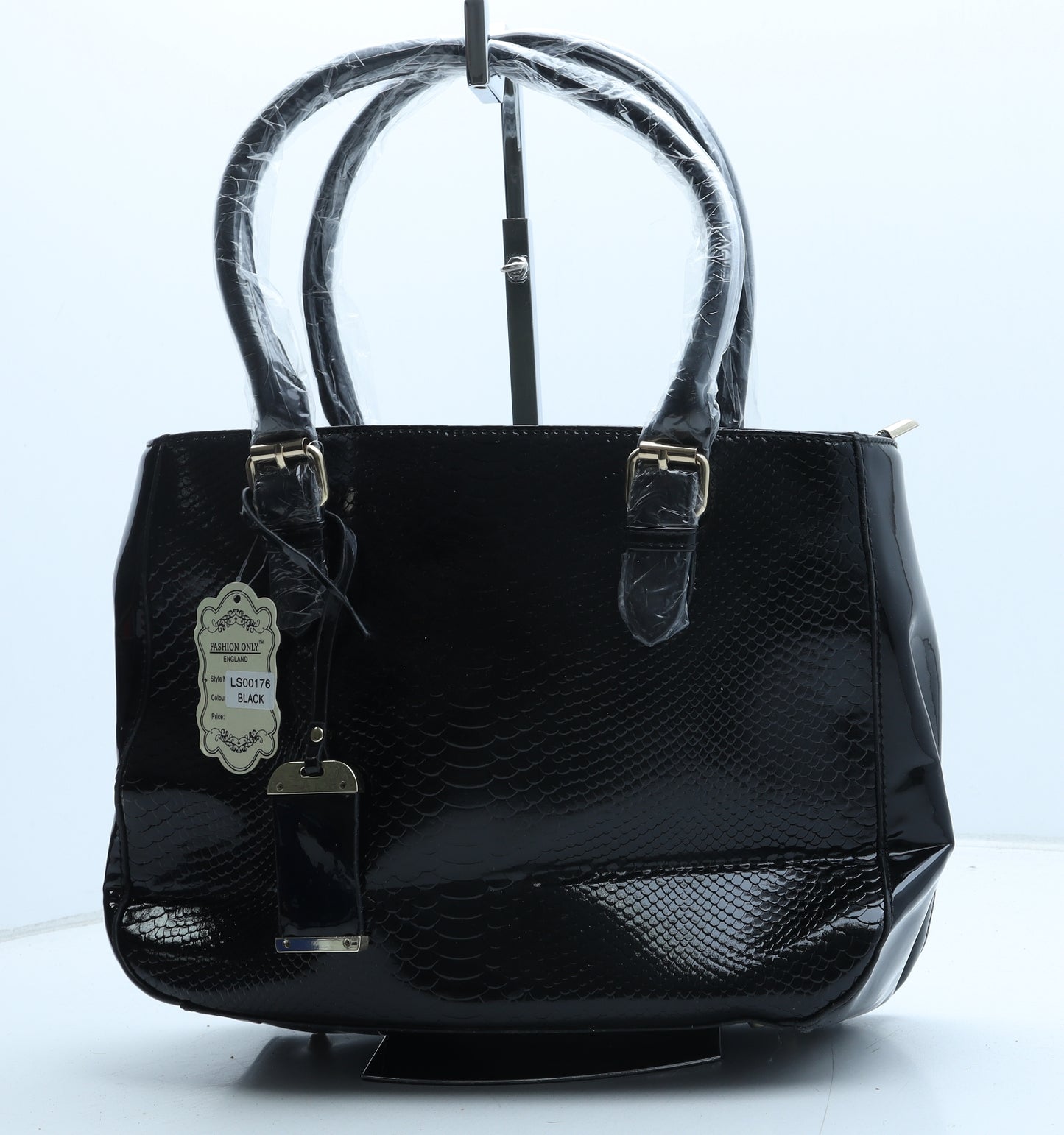 Fashion Only Womens Black Polyurethane Top Handle Bag Size Medium - Snake Print