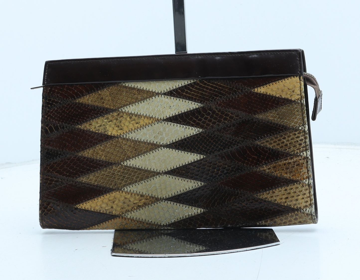 Preworn Womens Brown Geometric Polyurethane Clutch Size Medium - Snake Print