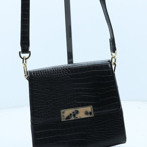 Topshop Womens Black Polyurethane Crossbody Size Small - Croc Texture