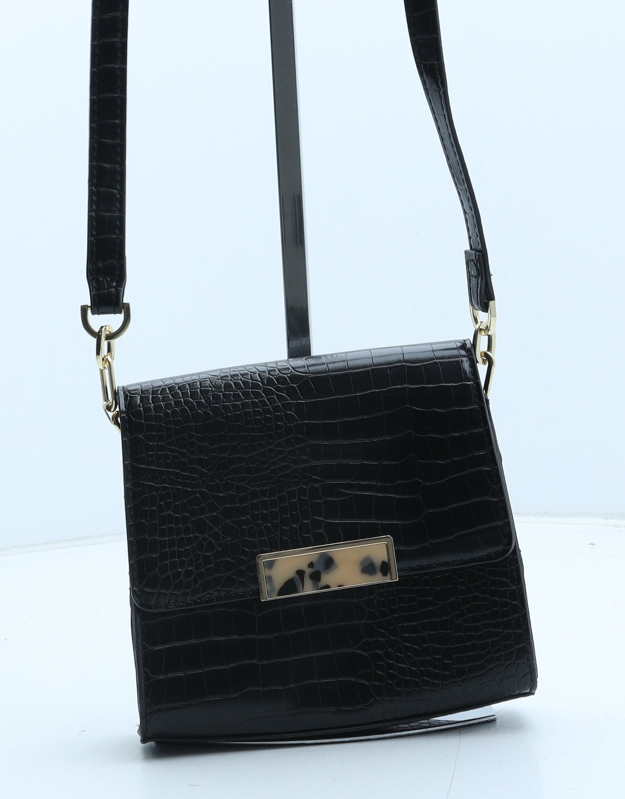 Topshop Womens Black Polyurethane Crossbody Size Small - Croc Texture