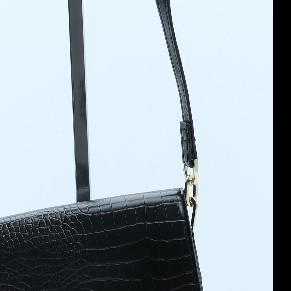 Topshop Womens Black Polyurethane Crossbody Size Small - Croc Texture