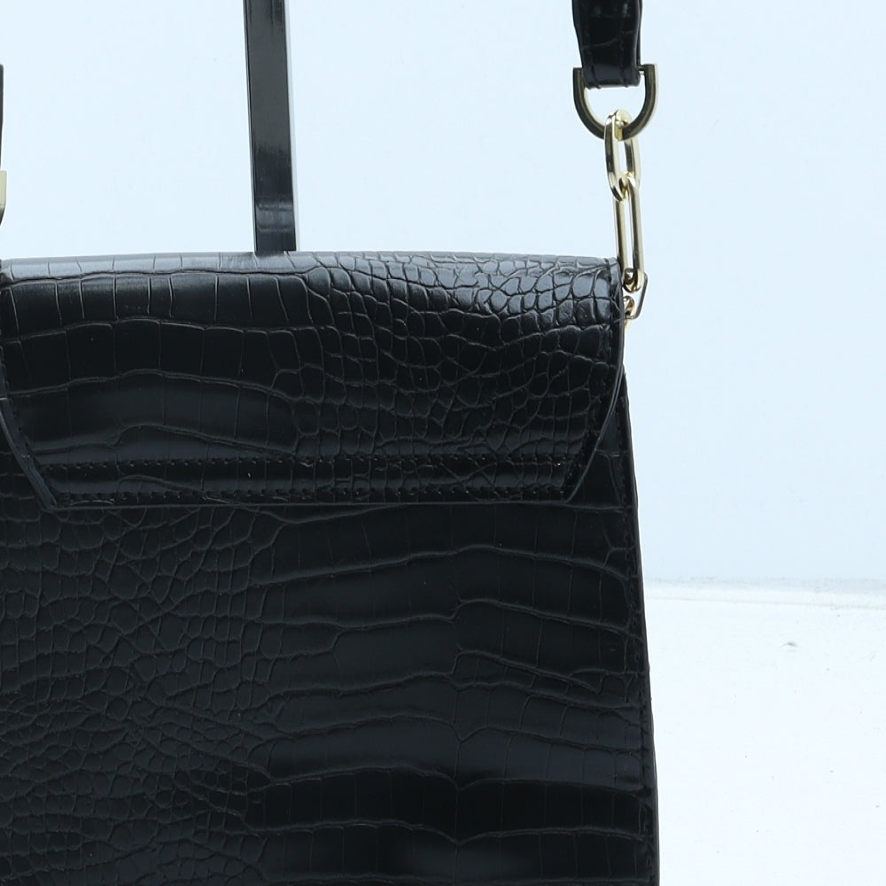 Topshop Womens Black Polyurethane Crossbody Size Small - Croc Texture