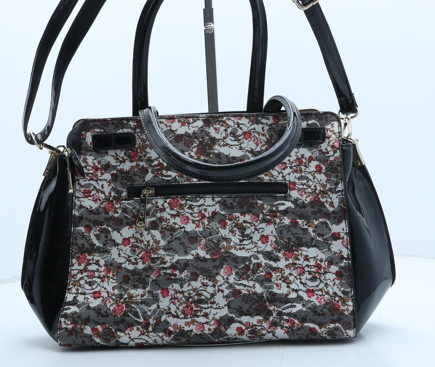 Preworn Womens Black Floral Polyurethane Hobo Bag Size Large