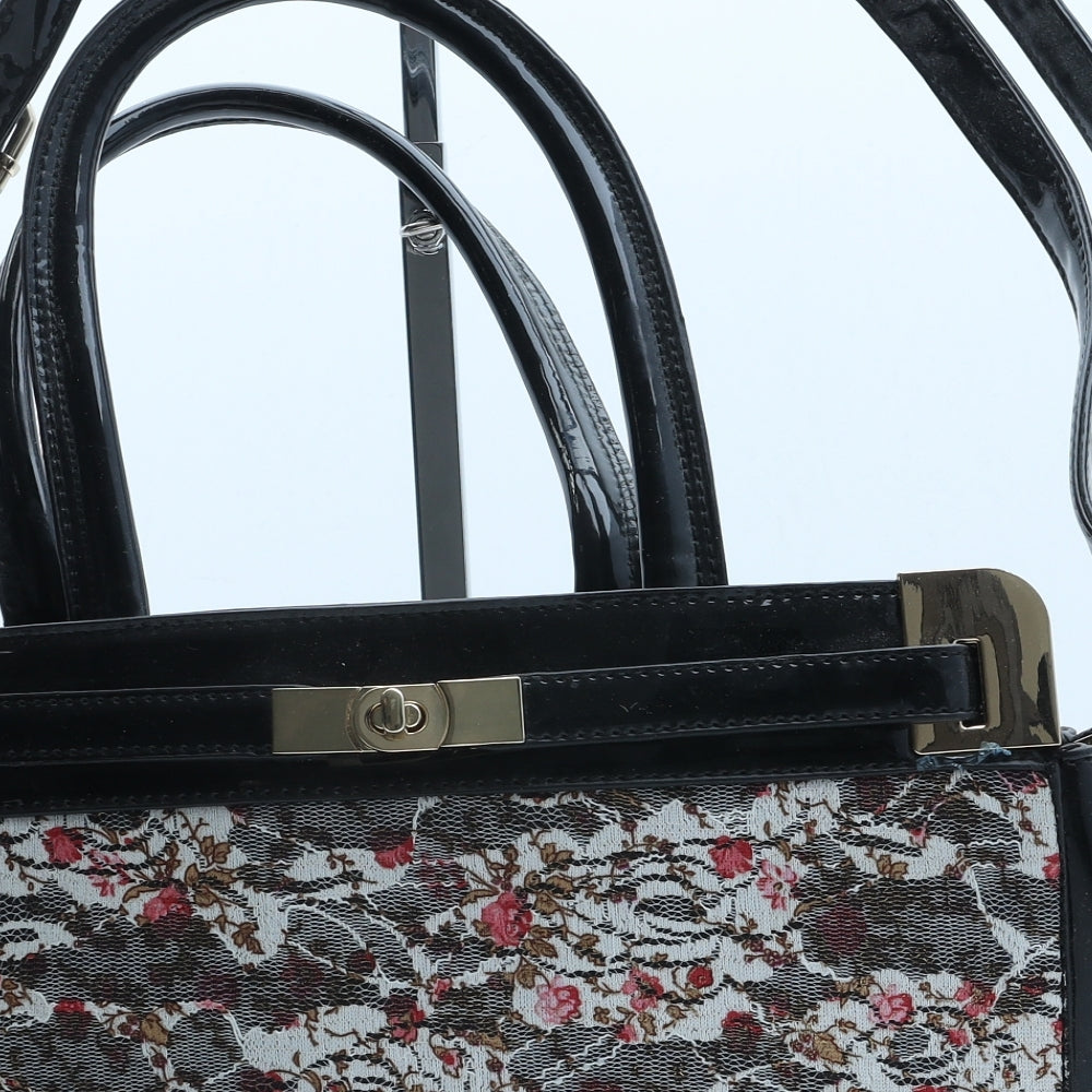 Preworn Womens Black Floral Polyurethane Hobo Bag Size Large