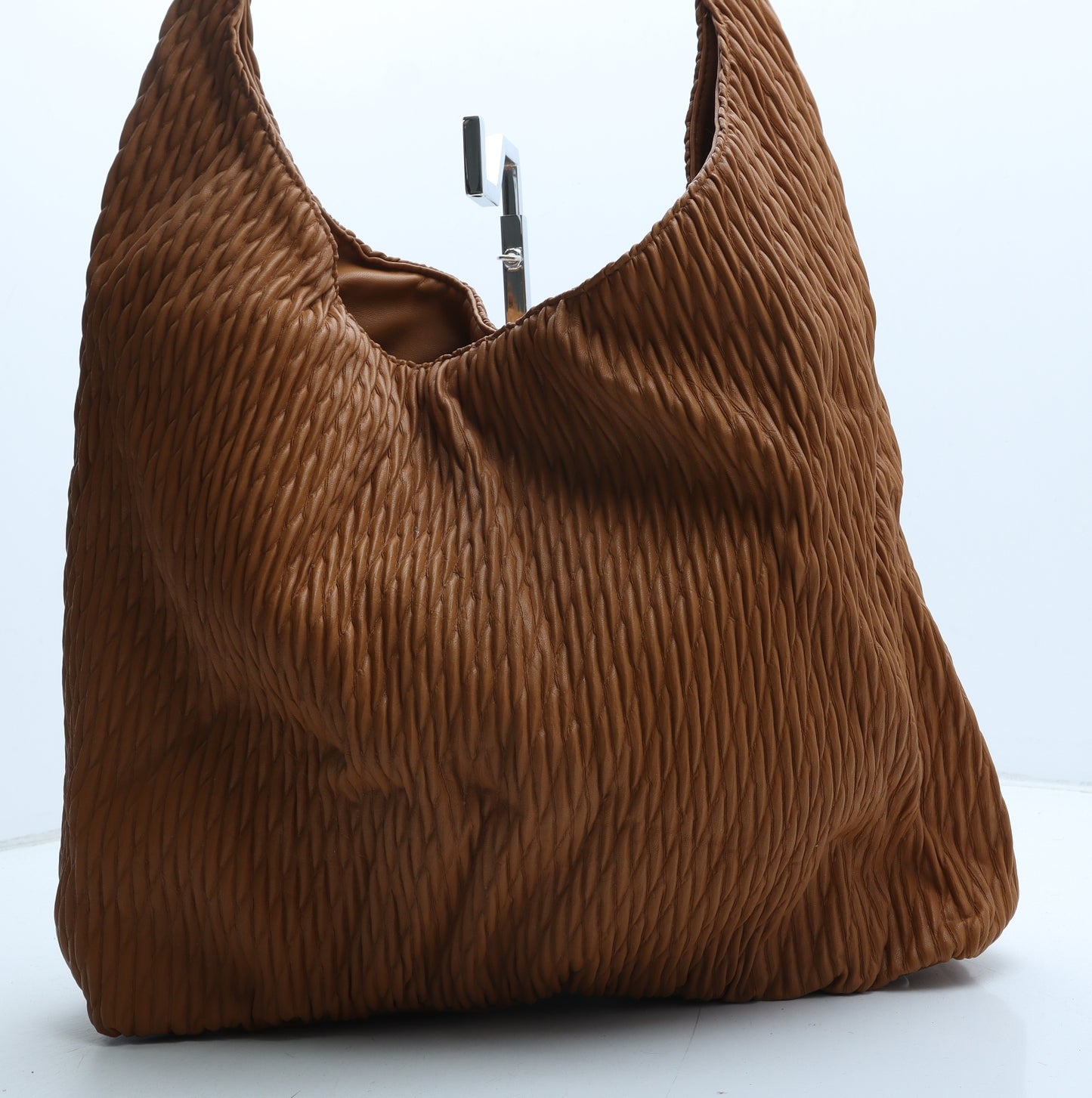 Preworn Womens Brown Polyurethane Top Handle Bag Size Extra Large