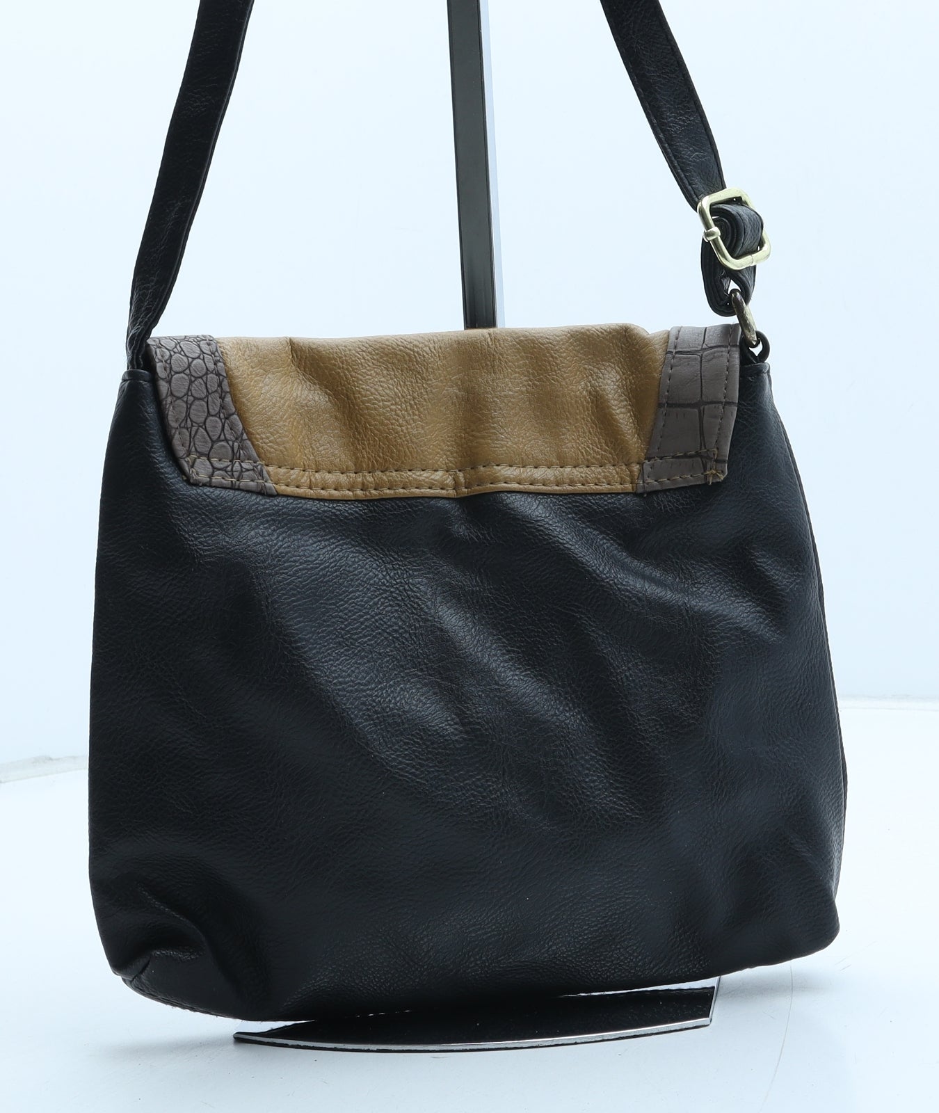 Preworn Womens Black Polyurethane Crossbody Size Small - Croc Texture