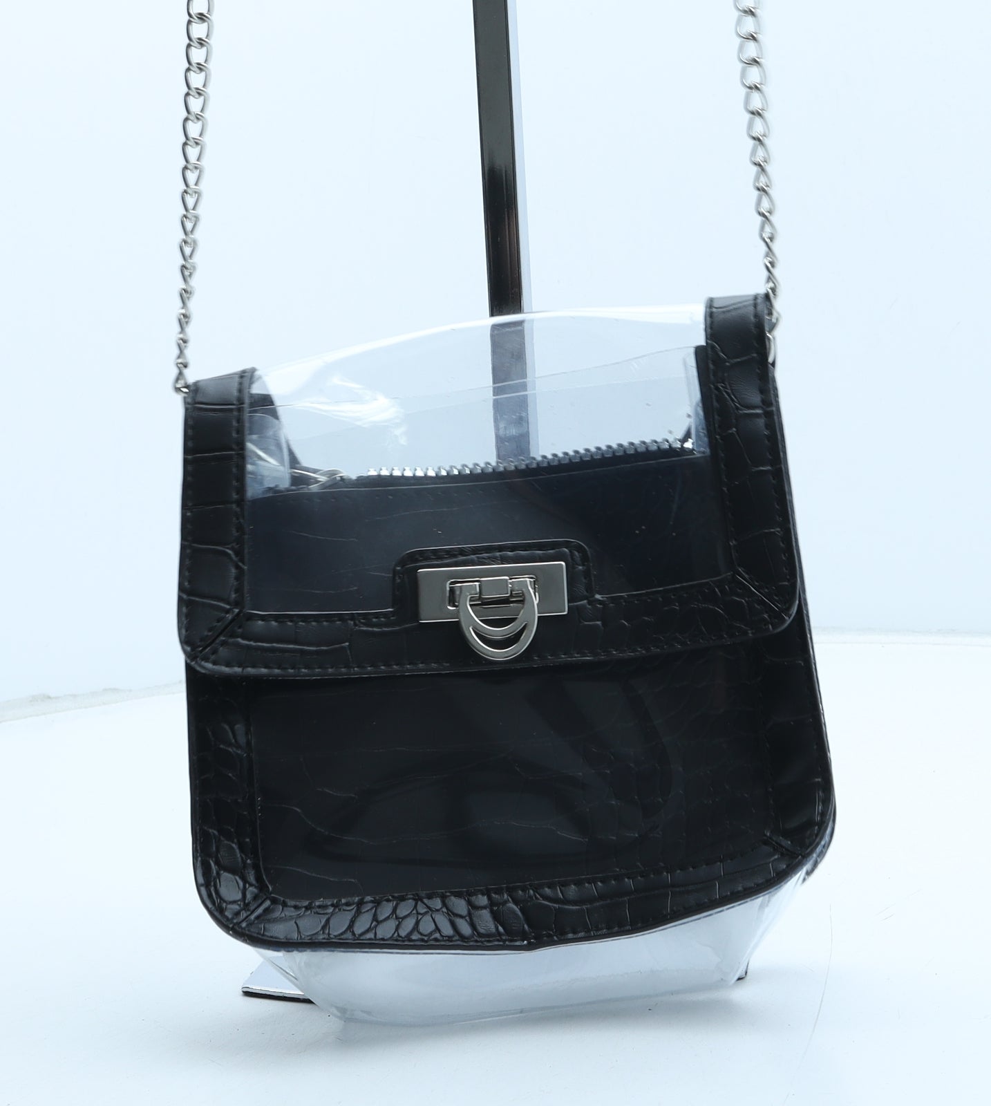 Preworn Womens Clear Polyurethane Crossbody Size Small - Croc Texture