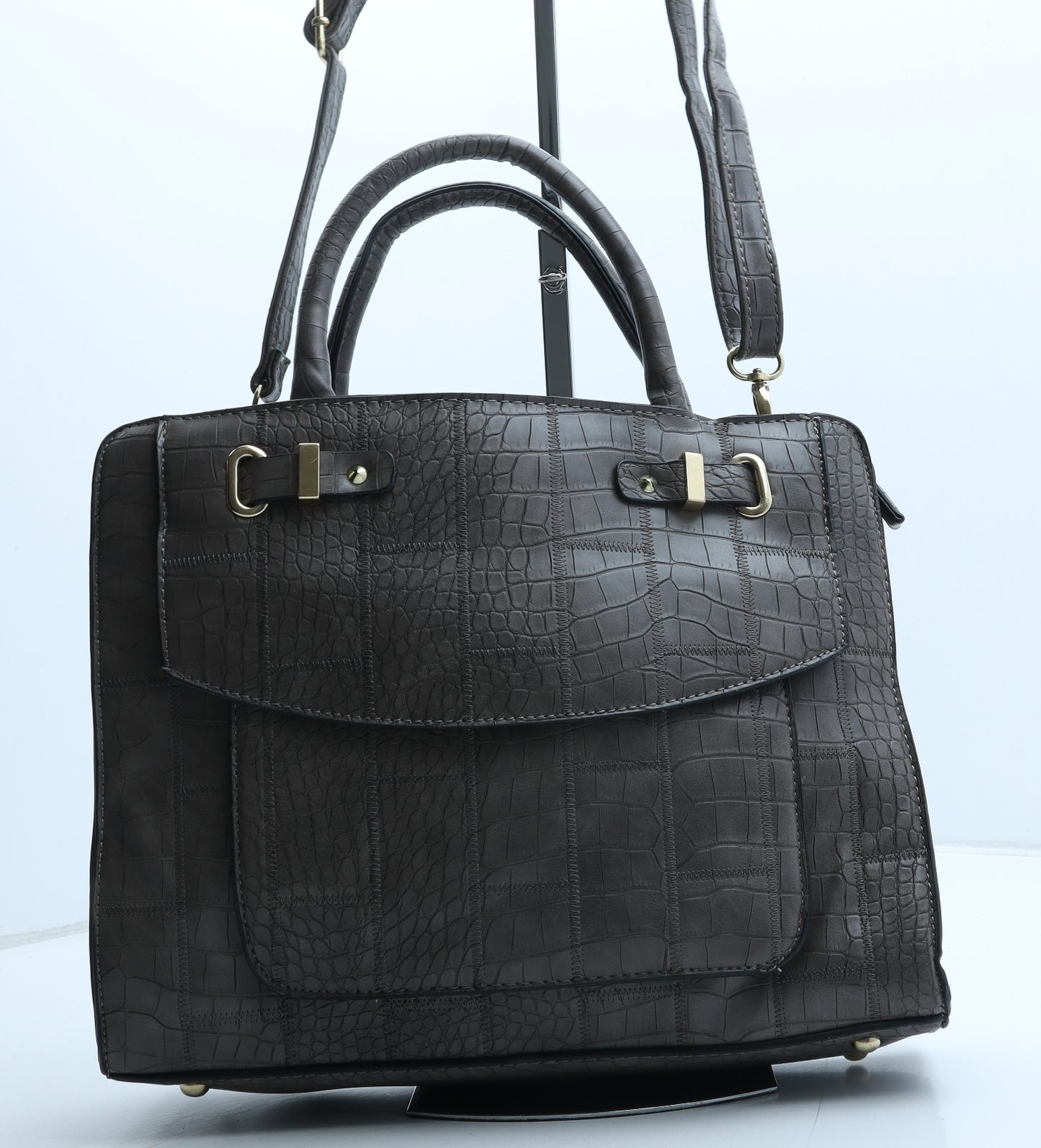 Preworn Womens Brown Polyurethane Hobo Bag Size Medium - Croc Texture