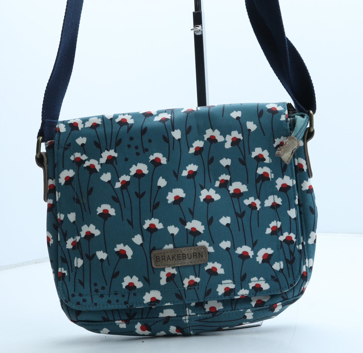 Brakeburn Womens Blue Floral Polyurethane Crossbody Size Medium