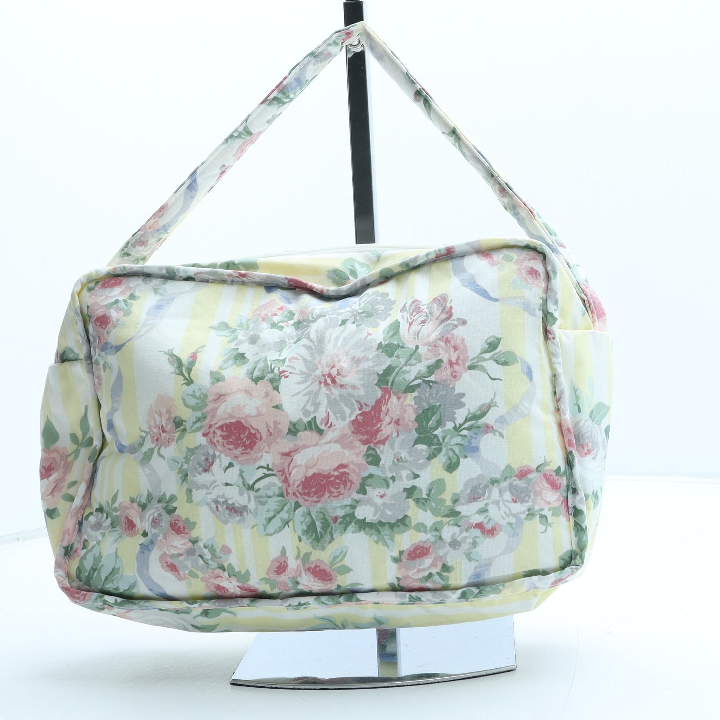 Preworn Womens Yellow Striped Polyester Top Handle Bag Size Medium - Floral detail