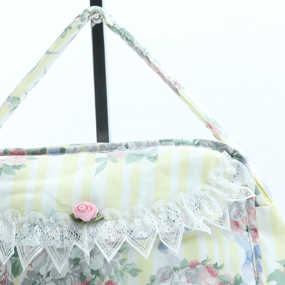 Preworn Womens Yellow Striped Polyester Top Handle Bag Size Medium - Floral detail
