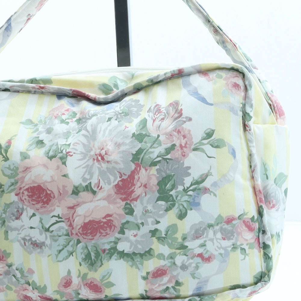 Preworn Womens Yellow Striped Polyester Top Handle Bag Size Medium - Floral detail