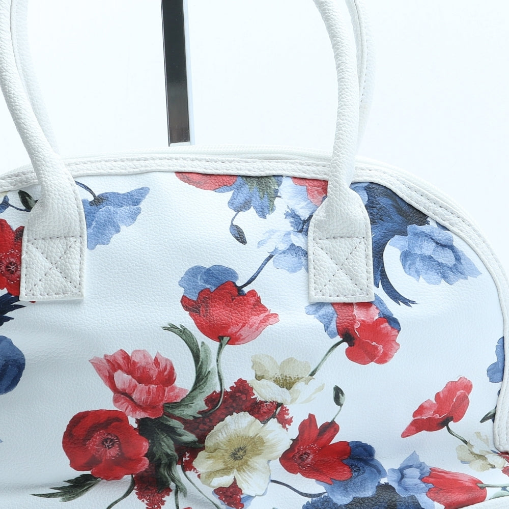 Moda Nova Womens White Floral Polyurethane Top Handle Bag Size Small