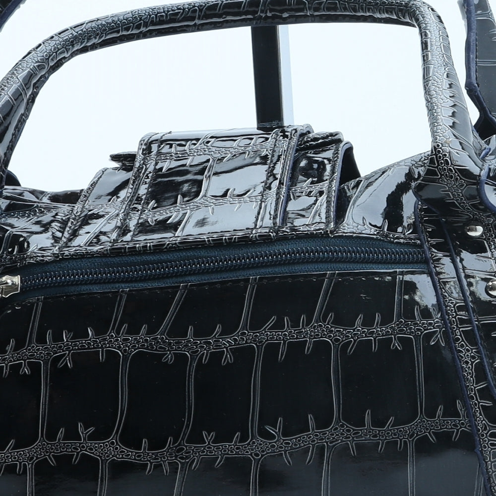 Casa & Borse Womens Blue Polyurethane Top Handle Bag Size Small - Croc Texture