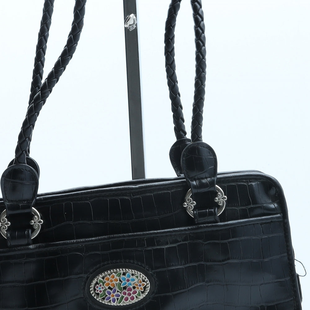 Preworn Womens Black Polyurethane Top Handle Bag Size Medium - Croc Texture