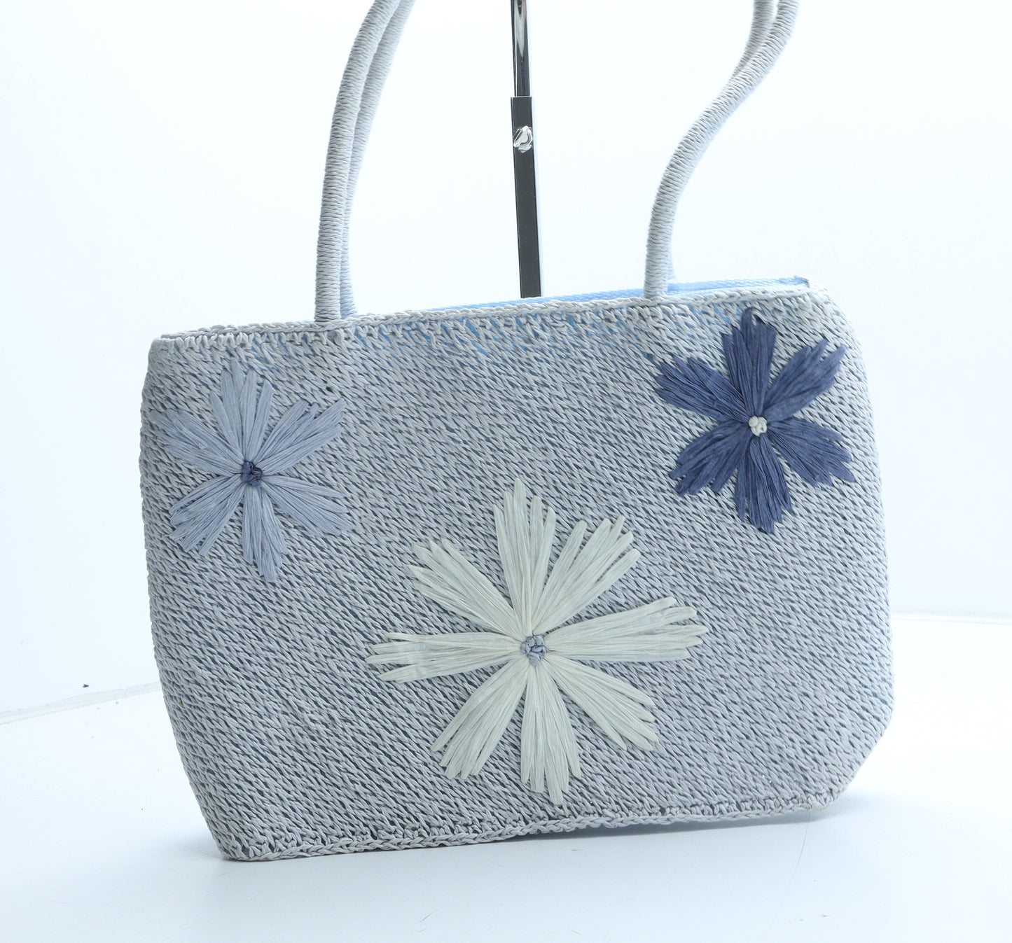 Preworn Womens Blue Floral Paper Fibre Tote Size Medium