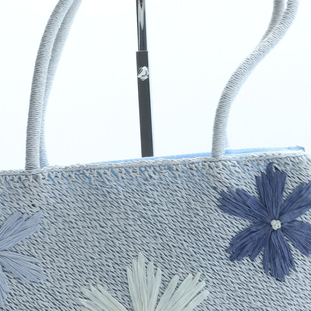 Preworn Womens Blue Floral Paper Fibre Tote Size Medium