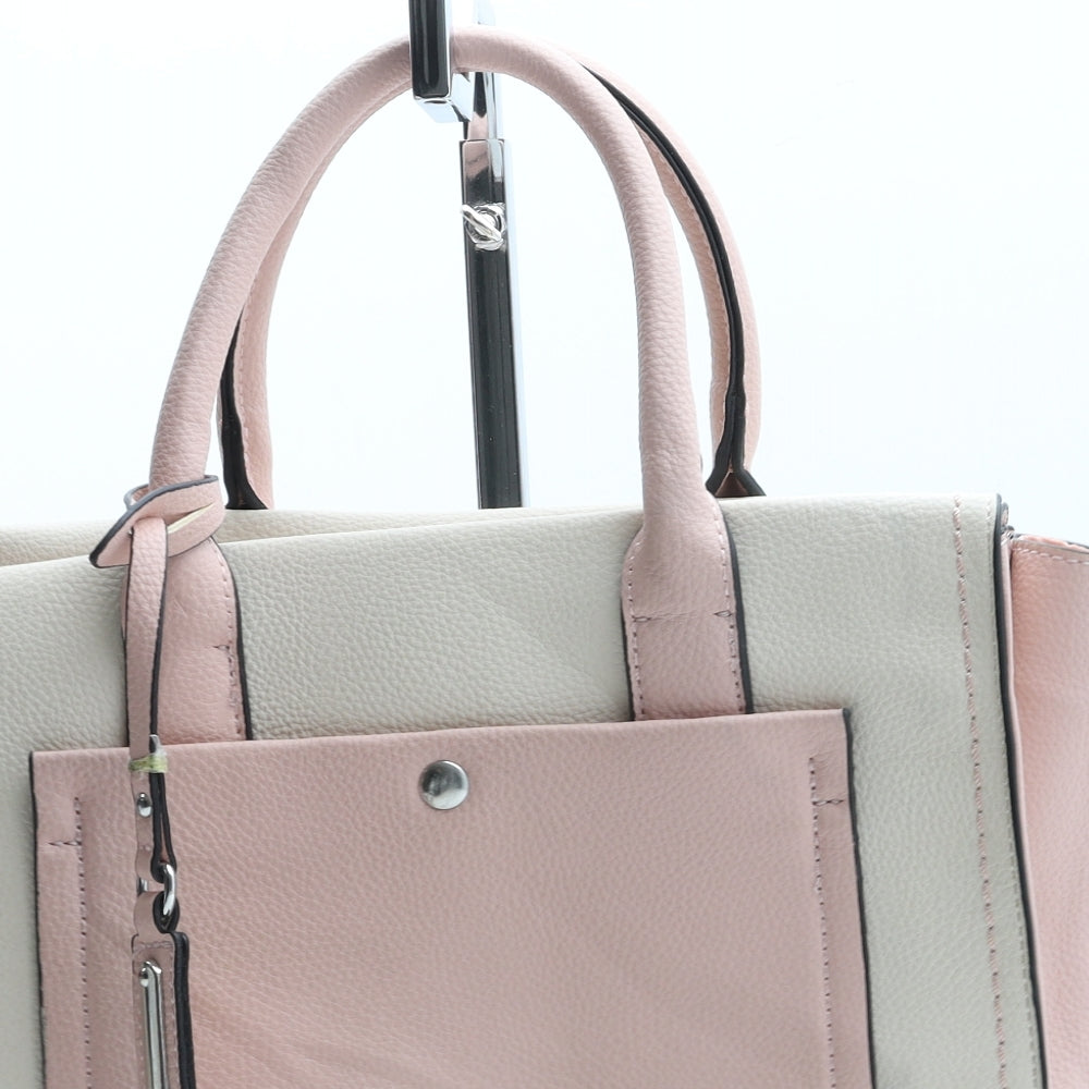 Preworn Womens Beige Colorblock Polyurethane Top Handle Bag Size Small