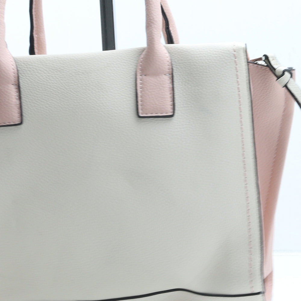 Preworn Womens Beige Colorblock Polyurethane Top Handle Bag Size Small