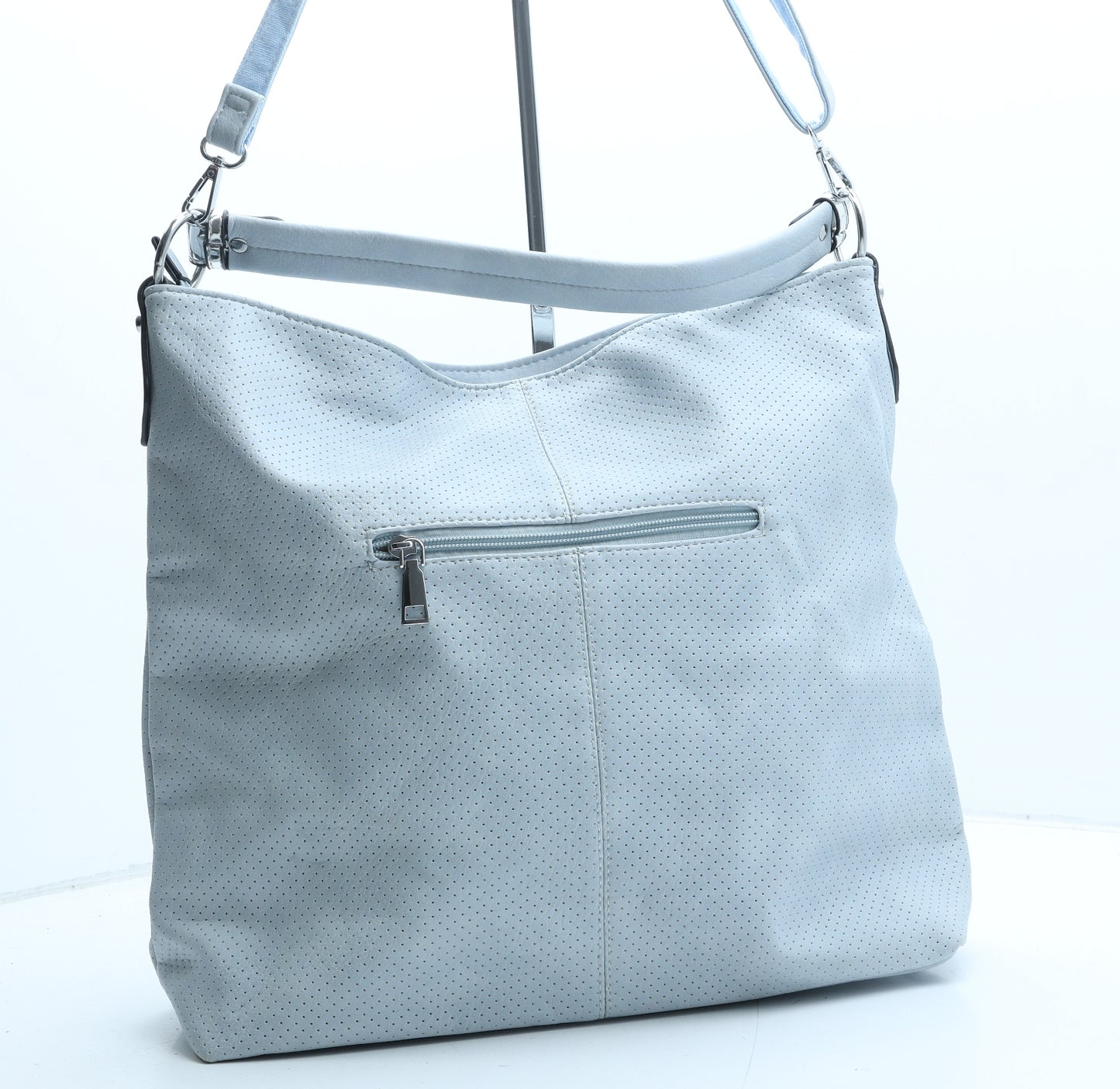 Preworn Womens Blue Polka Dot Polyurethane Hobo Bag Size Large