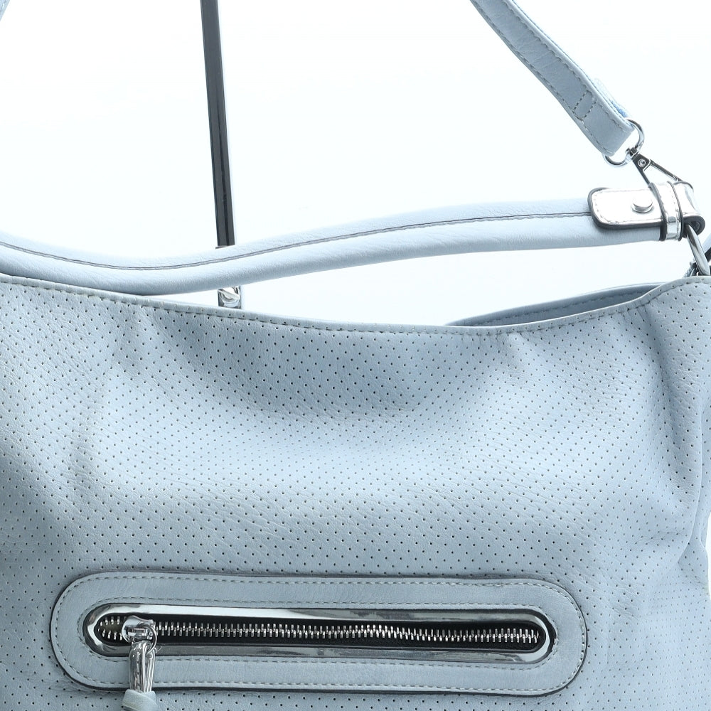 Preworn Womens Blue Polka Dot Polyurethane Hobo Bag Size Large