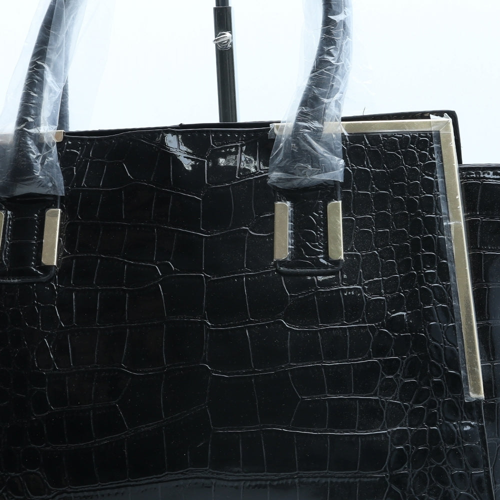 Preworn Womens Black Polyurethane Top Handle Bag Size Large - Croc Texture